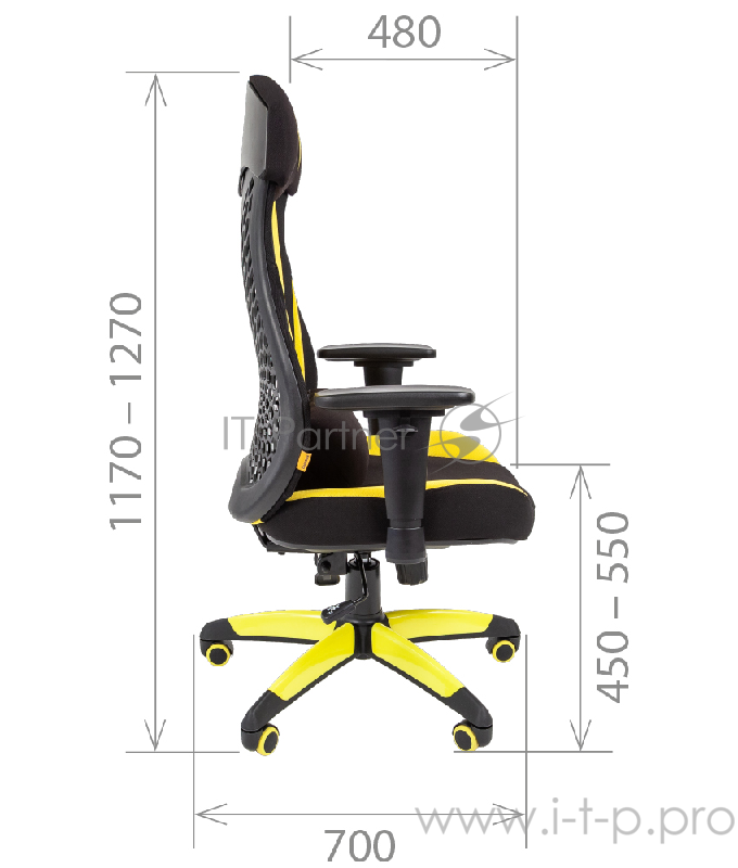 Геймерское кресло Chairman game 14 чёрное/жёлтое (ткань, пластик, газпатрон 3 кл, ролики, механизм качания)