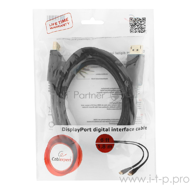 Кабель Кабель DisplayPort Gembird, 1.8м, 20M/20M, черный, экран, пакет CC-DP-6