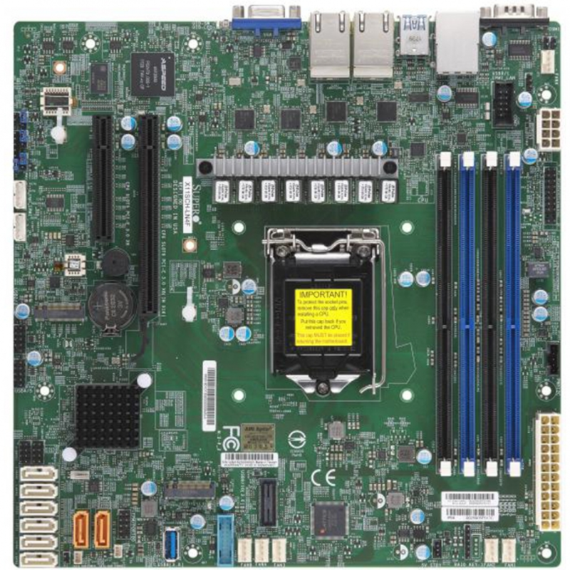Материнсая плата SuperMicro MBD-X11SCH-LN4F-O Micro-ATX, Intel C246, Up to 128GB DDR4 ECC UDIMM, ASPEED AST2500, 8 SATA3 (6Gbps) via C246 RAID 0, 1, 5, 10, Expansion slots: 1 PCI-E 3.0 x8 (in x16) and 1 PCI-E 3.0 x8 slots