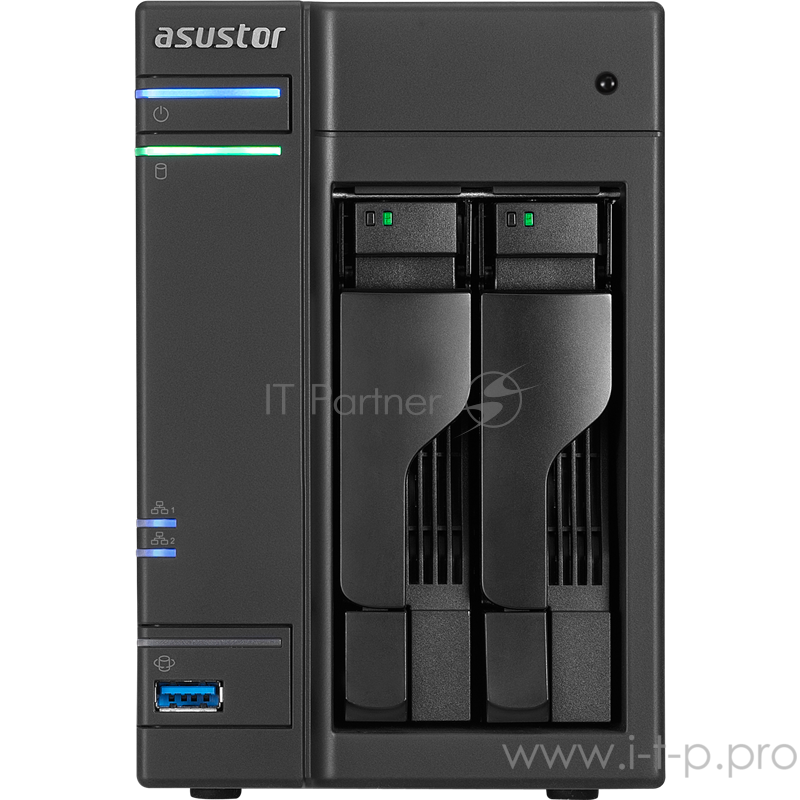 Система хранения данных ASUSTOR AS6302T (2-Bay NAS, Intel Celeron Dual-Core, 2GB SO-DIMM DDR3L, GbE x 2, USB 3.0 Type A x3 & USB 3.0 Type C x1, WoW, System Sleep Mode, AES-NI hardware encryption)