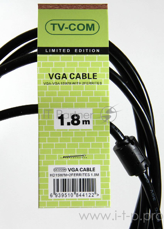 Кабель TV-COM Кабель соединительный (QCG120H-1.8M) SVGA (15M/M) 1,8m 2 фильтра 6939510844122
