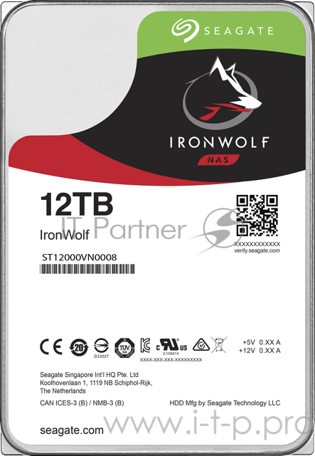Жесткий диск Seagate 12TB Ironwolf (ST12000VN0008 ) {SATA 6.0Gb/s, 7200 rpm, 256mb buffer, 3.5