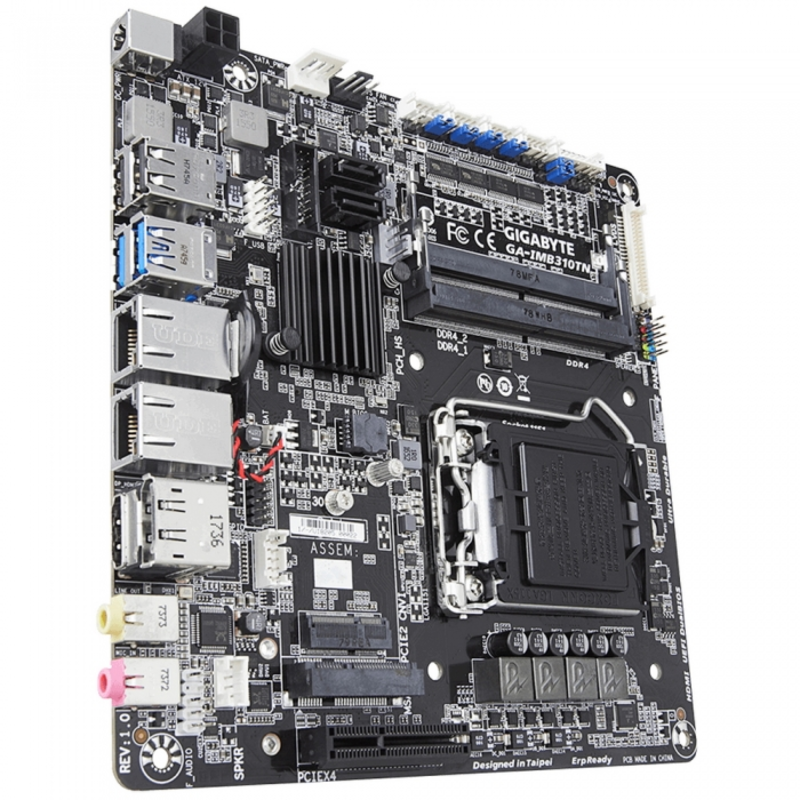 Материнская плата GA-IMB310TN, Socket 1151, Intel®H310, 2xDDR4-2133 SO-DIMM, HDMI+DP+LVDS, 1xPCI-Ex4, 1xMiniPCI-E, 2xSATA3, 1xM.2, 8 Ch Audio, 2xGLan, (2+2)xUSB2.0, (2+2)xUSB3.0, Thin Mini-ITX, RTL {10}