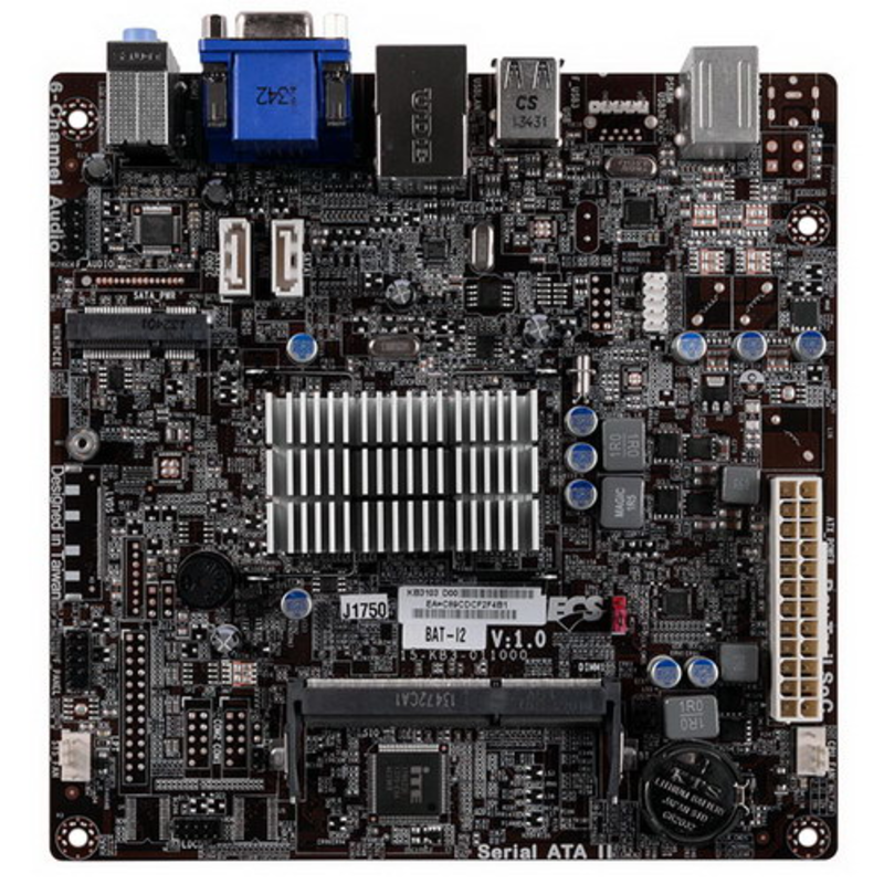 Материнская плата BAT-I2/J1800, Intel® Dual-Core Celeron®J1800 (2.41 GHz), 1xDDR3-1600 SO-DIMM, D-SUB+HDMI, 1x miniPCI-Ex1, 2xSATA3, 6 Ch Audio, GLan, (4+4)xUSB2.0, (1+0)xUSB3.0, 1xPS/2, Mini-ITX, {20}