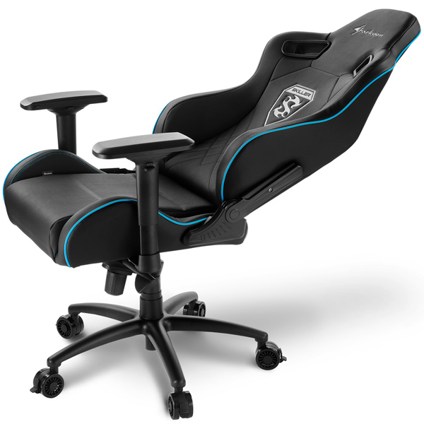 Игровое кресло Sharkoon Shark Skiller SGS4 чёрно-синее (синтетическая кожа, регулируемый угол наклона, механизм качания)