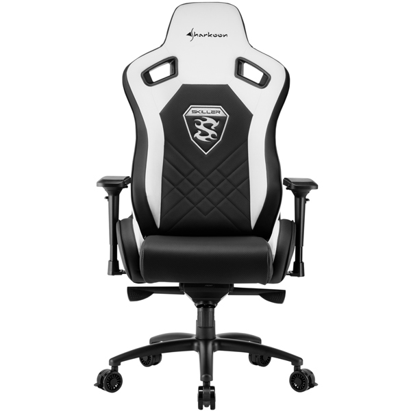 Игровое кресло Sharkoon Shark Skiller SGS4 чёрно-белое (синтетическая кожа, регулируемый угол наклона, механизм качания)
