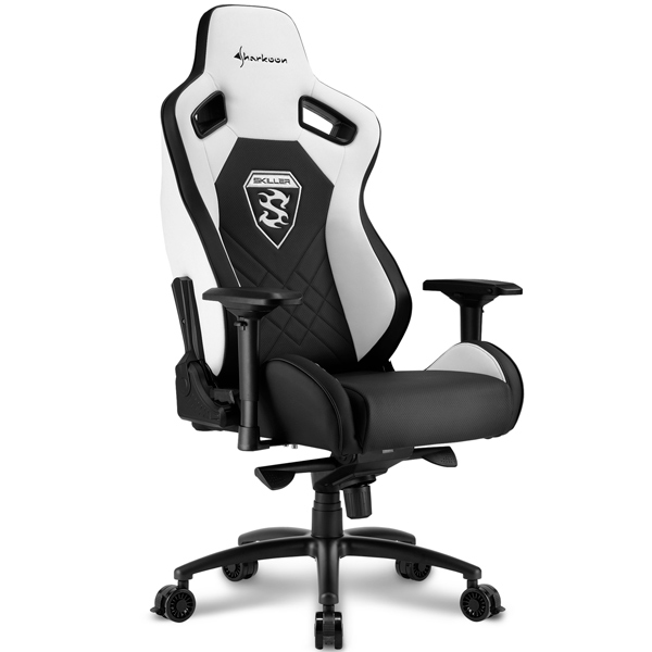 Игровое кресло Sharkoon Shark Skiller SGS4 чёрно-белое (синтетическая кожа, регулируемый угол наклона, механизм качания)
