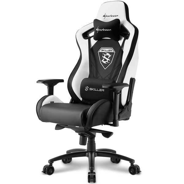 Игровое кресло Sharkoon Shark Skiller SGS4 чёрно-белое (синтетическая кожа, регулируемый угол наклона, механизм качания)