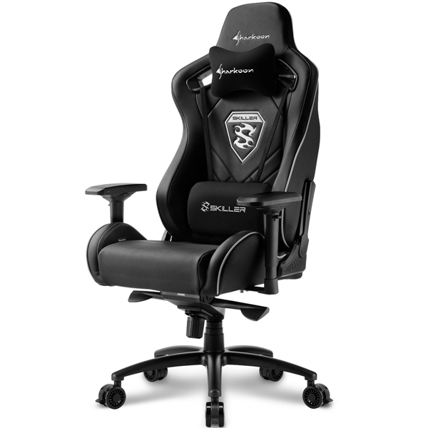 Игровое кресло Sharkoon Shark Skiller SGS4 чёрное (синтетическая кожа, регулируемый угол наклона, механизм качания)