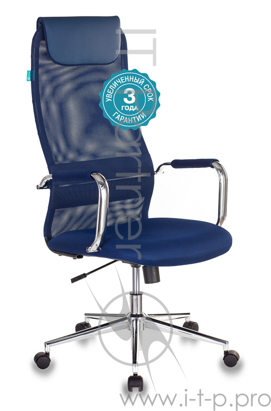 Кресло руководителя Бюрократ KB-9N/DB/TW-10N синий TW-01 TW-11 сетка крестовина хром