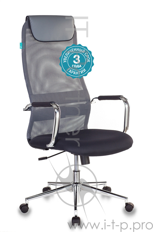 Кресло руководителя Бюрократ KB-9N/DG/TW-12 серый TW-01 TW-11 сетка крестовина хром