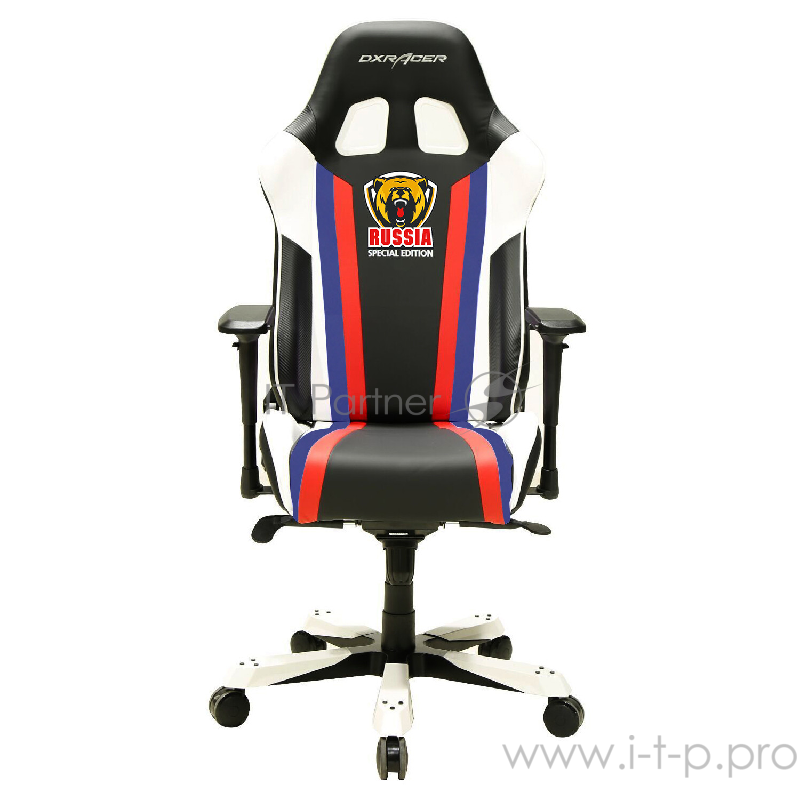 DXRacer King Russian Edition Игровое кресло чёрное+триколор (OH/KS18/NWRI, экокожа, регулируемый угол наклона)