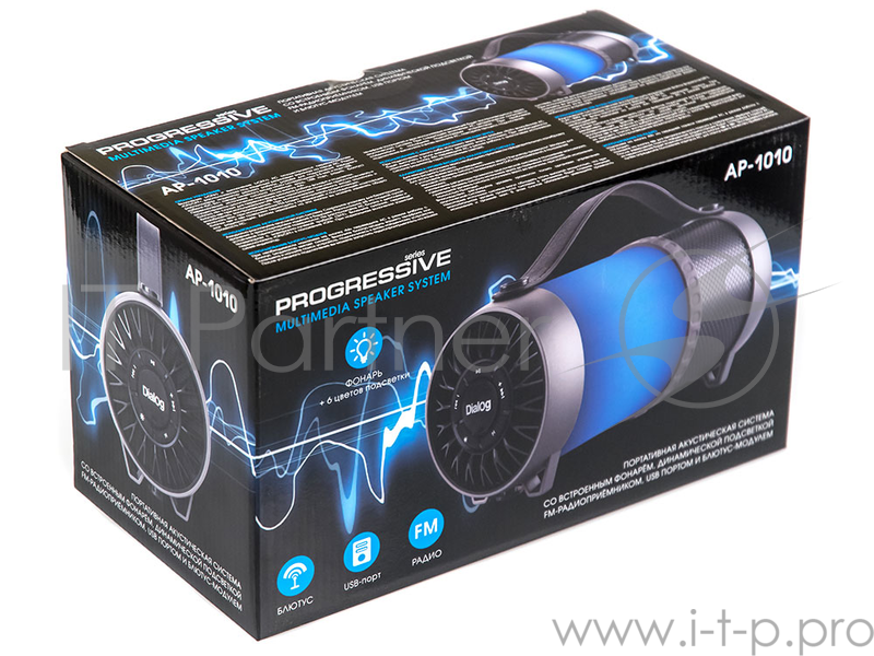 Колонки Dialog Progressive AP-1010 - акустическая колонка-труба c RGB фонарем, 12W RMS, Bluetooth, FM+USB+SD