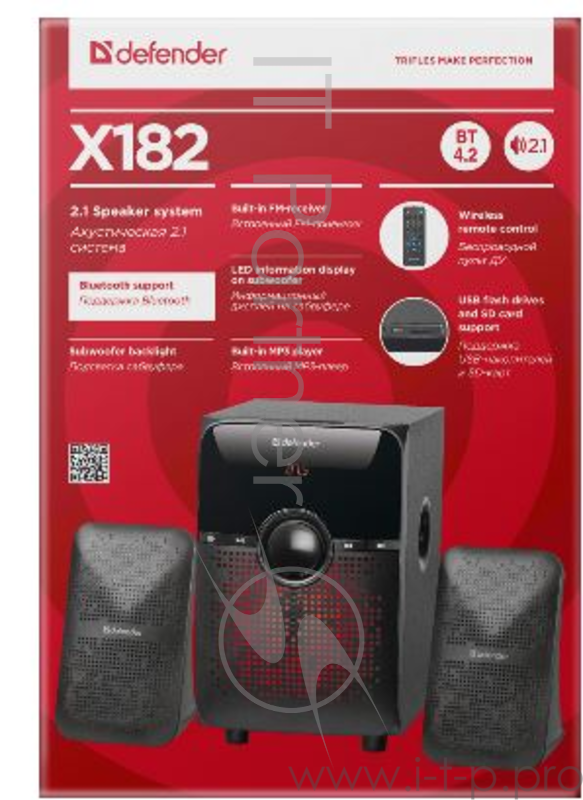 Колонки DEFENDER X182 18Вт, BT/FM/MP3/SD/USB/LED/RC