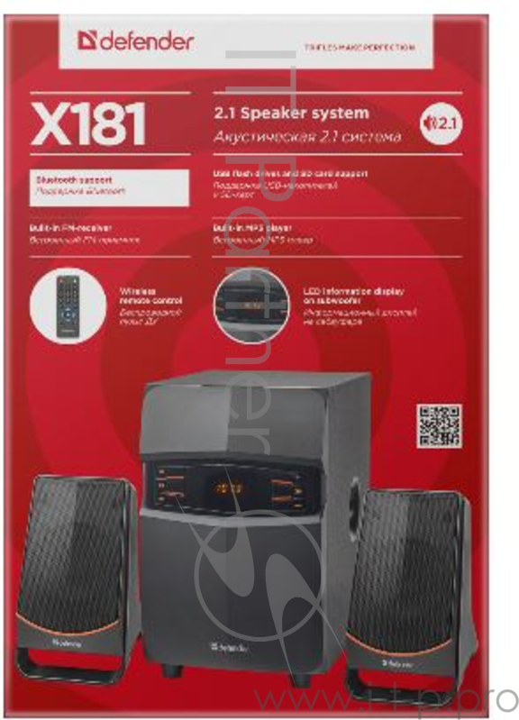 Колонки DEFENDER X181 2.1 ,18Вт, BT/FM/MP3/SD/USB/LED/RC