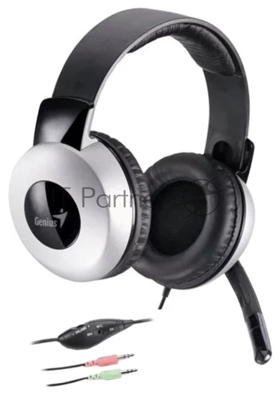 Наушники Genius HS-05A silver/black с микрофоном Мониторные 20Гц-20кГц рег.гр 105дБ 32Ом 1.8м