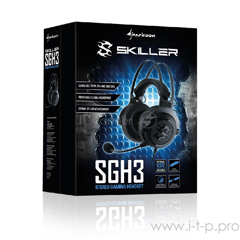Игровая гарнитура Sharkoon Skiller SGH3 чёрная (Jack 3.5 мм, USB, 53 мм, ПУ)