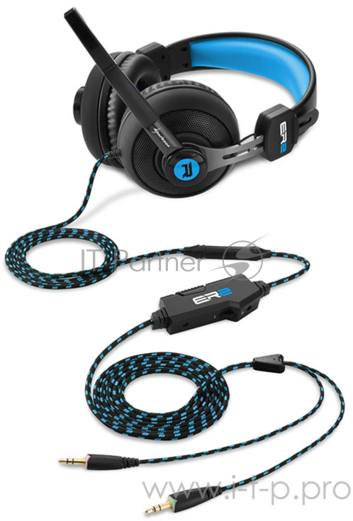 Игровая гарнитура Sharkoon Rush ER2 чёрно-синяя (Jack 3.5 мм, 40 мм, ПУ)