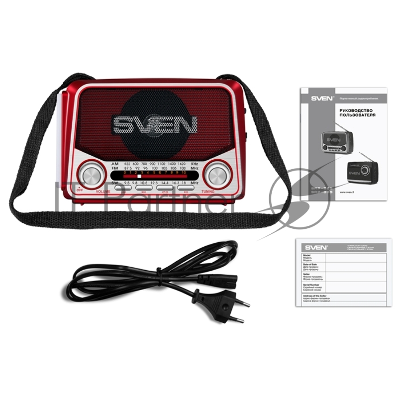 Радиоприемник АС SVEN SRP-525, красный (3 Вт, FM/AM/SW, USB, microSD, фонарь, встроенный аккумулятор)