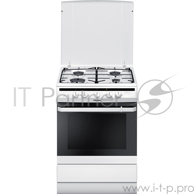 Газовая плита Hansa FCGW62040 Ширина 60см 4 газовых Eco конфорки (1х4,0см, 2х6,5см, 1х9,0см), электроподжиг в ручке, газ-контроль духовки, газовая духовка с электрогрилем, цвет белый