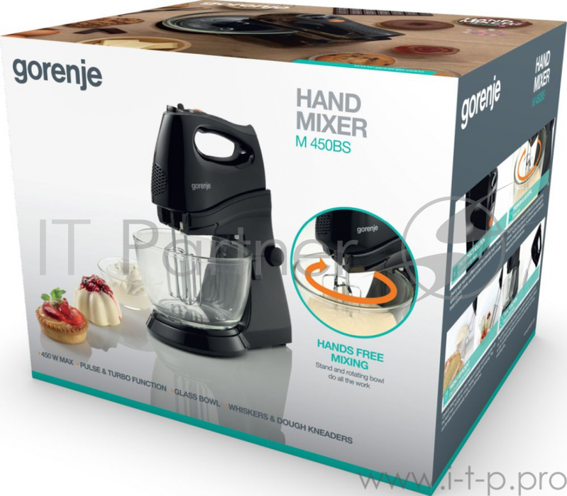 Миксер Gorenje M450BS Материал: Пластик + металл, Материал чаши: Стекло Материал насадок: Нержавеющая сталь Мощность мотора: 450 Вт, Количество скоростей: 5, Насадки: 2 венчика для взбивания, 2 насадки для теста, Мытье съемных деталей в посудомоечной