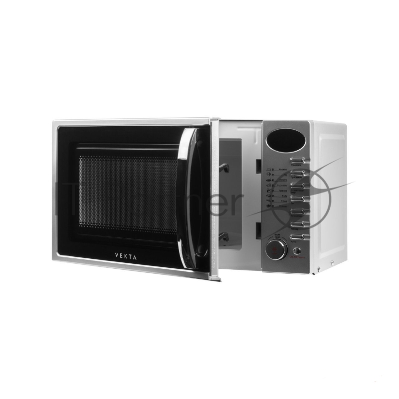 Микроволновая печь VEKTA TS720ATS 20 л., тактовое управление, мощность 700Вт, цвет серебряный, внутреннее покрытие - эмаль, открытие дверцы - ручка, таймер 95 мин, разморозка по весу, дисплей, часы, функция защиты от детей, быстрый старт, фу