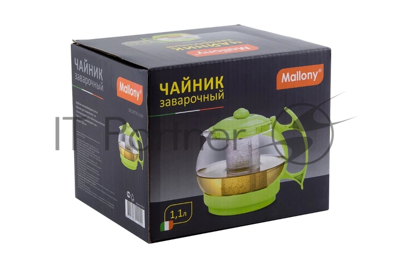 Чайник заварочный Decotto-1100 с пластик ручкой, фильтр из нерж ст, 1,1 л, Mallony