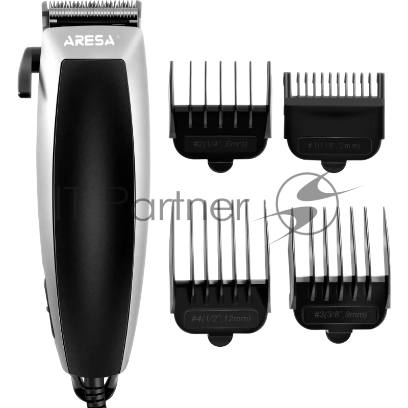 Машинка для стрижки ARESA AR-1803(Мощность 8 Вт. Регулируемая длина лезвия. 4 сменные насадки: 3, 6, 9 и 12 мм. Аксессуары: щеточка для чистки лезвия, расческа, масленка, ножницы.)