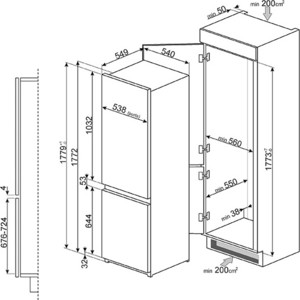 Встраиваемые холодильники SMEG Встраиваемые холодильники SMEG/ Встраиваемый комбинированный холодильник, No-Frost