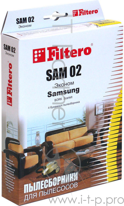 Мешок-пылесборник Эконом FILTERO SAM-02 (4,) 4шт.,бумажные,Samsung,LG