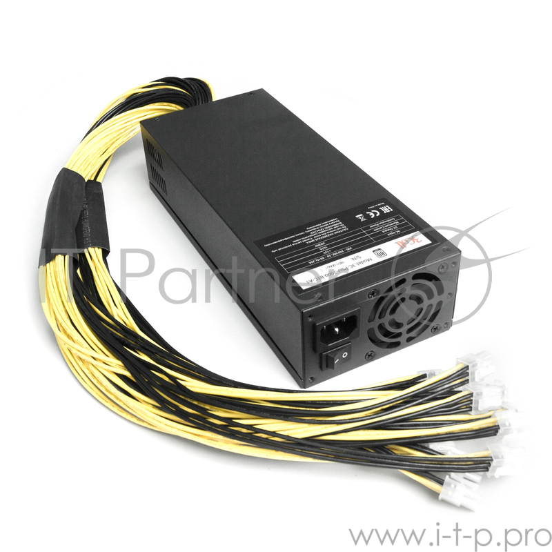 Блок питания 3Cott 3C-PSU-2000-BTC-A1, 80+ Gold, APFC, для ASIC майнинга, 12 x +12В с P6, длина кабеля 600мм, 2x60mm вентилятор, 1,5m кабель питания