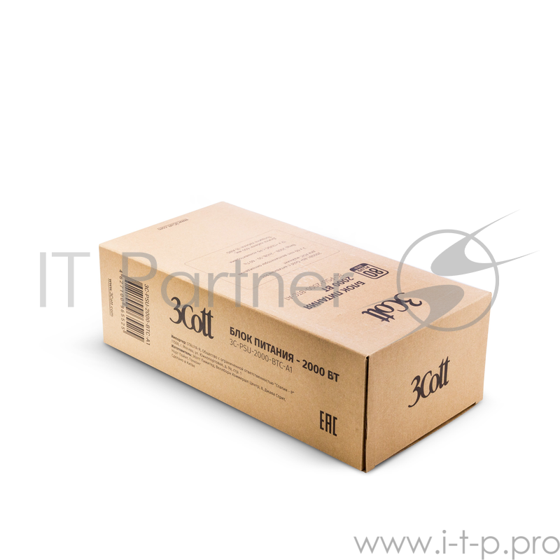 Блок питания 3Cott 3C-PSU-2000-BTC-A1, 80+ Gold, APFC, для ASIC майнинга, 12 x +12В с P6, длина кабеля 600мм, 2x60mm вентилятор, 1,5m кабель питания