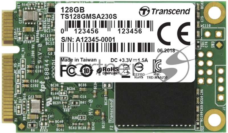 SSD mSATA Transcend 128Gb MSA230S <TS128GMSA230S> (SATA3, up to 550/400Mbs, 3D TLC)