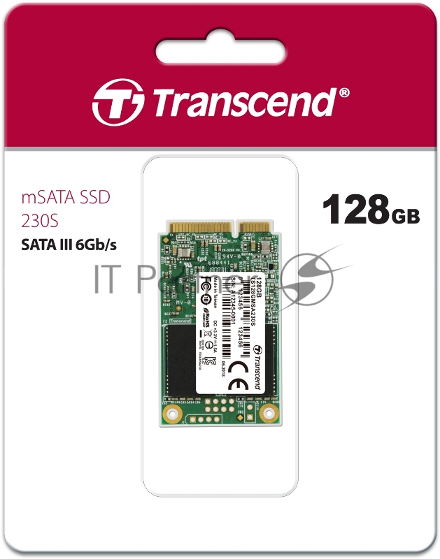 SSD mSATA Transcend 128Gb MSA230S <TS128GMSA230S> (SATA3, up to 550/400Mbs, 3D TLC)