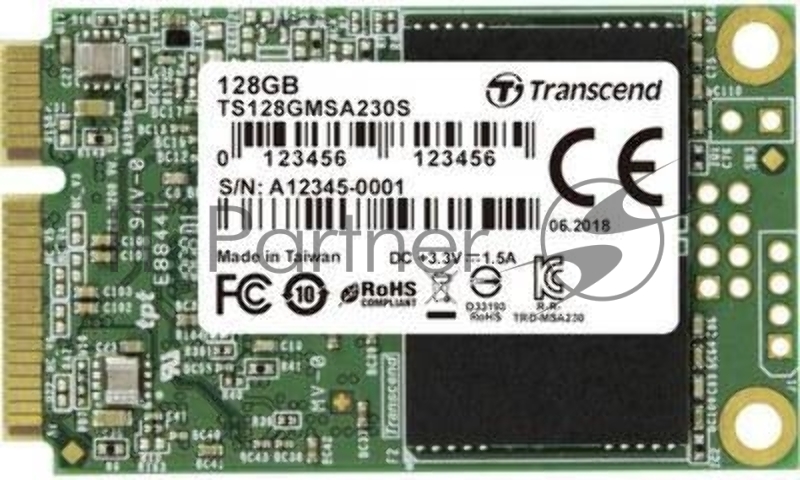 SSD mSATA Transcend 128Gb MSA230S <TS128GMSA230S> (SATA3, up to 550/400Mbs, 3D TLC)