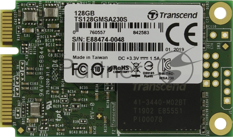 SSD mSATA Transcend 128Gb MSA230S <TS128GMSA230S> (SATA3, up to 550/400Mbs, 3D TLC)