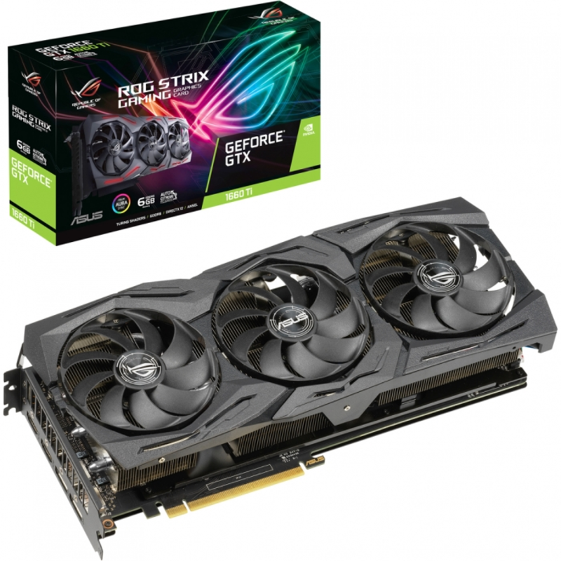 Видеокарта Asus PCI-E ROG-STRIX-GTX1660TI-6G-GAMING nVidia GeForce GTX 1660TI 6144Mb 192bit GDDR6 1530/12002/HDMIx2/DPx2/HDCP Ret
