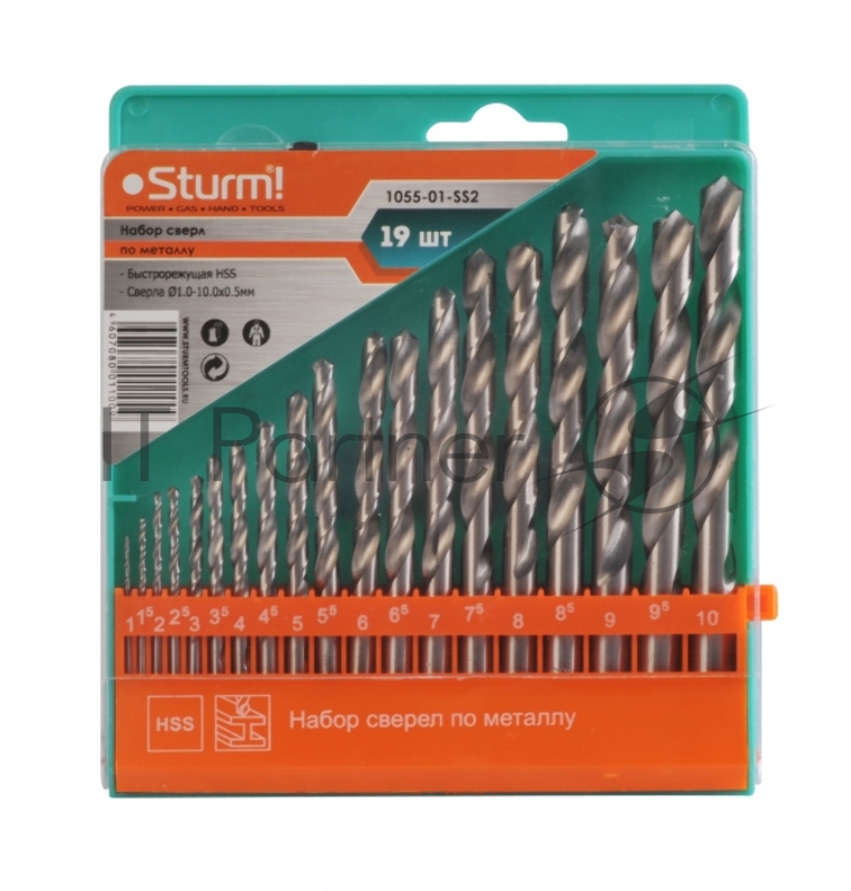 Сверла,коронки,наборы Sturm 1055-01-SS2 Набор сверл по металлу 19 шт, 1-10х0.5мм, HSS 1055-01-SS2