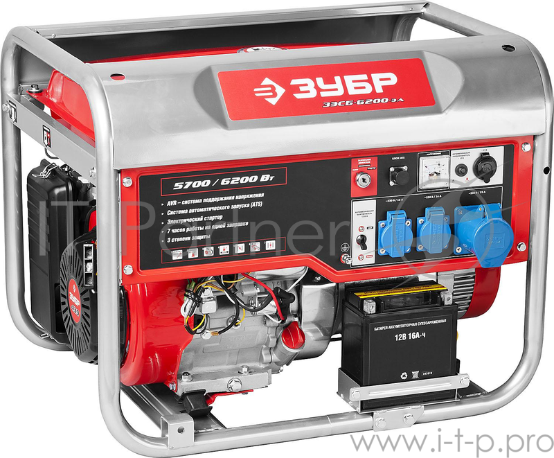 Бензиновый генератор ЗУБР ЗЭСБ-6200-ЭА 6200/5700Вт 220/12В 4ткт ручной и эл.пуск автопуск