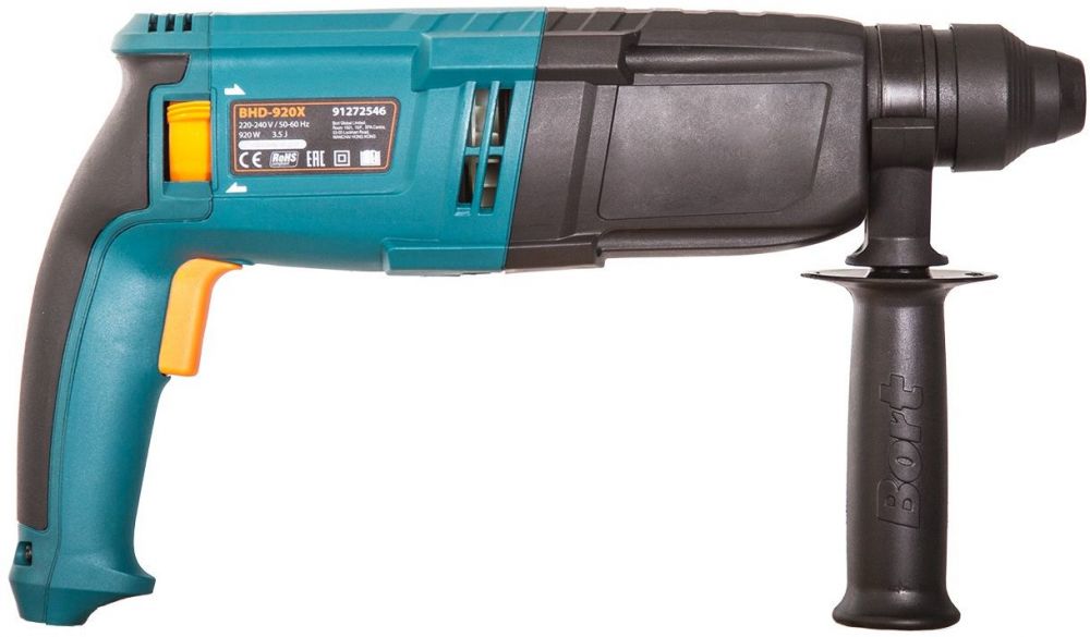 Перфораторы Bort BHD-920X Перфоратор электрический 91272546 { SDS+, 920 Вт, 3,5 Дж, 900 об/мин, 5000 уд/мин, 3,2 кг, набор аксессуаров 9 шт, сверление, сверление + удар, долбление }