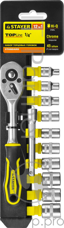 Набор головок STAYER 27754-H12 standard: 1/4 на пластиковом рельсе трещотка удлинитель 4-13мм 12шт