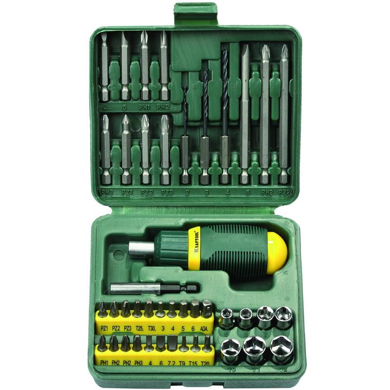 Наборы отверток Набор KRAFTOOL Отвертка реверсивная с битами и торцевыми головками и сверлами, 43 предмета 25556-H43