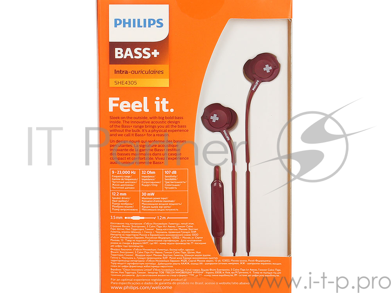Гарнитура Philips SHE4305RD/00 темно-красный