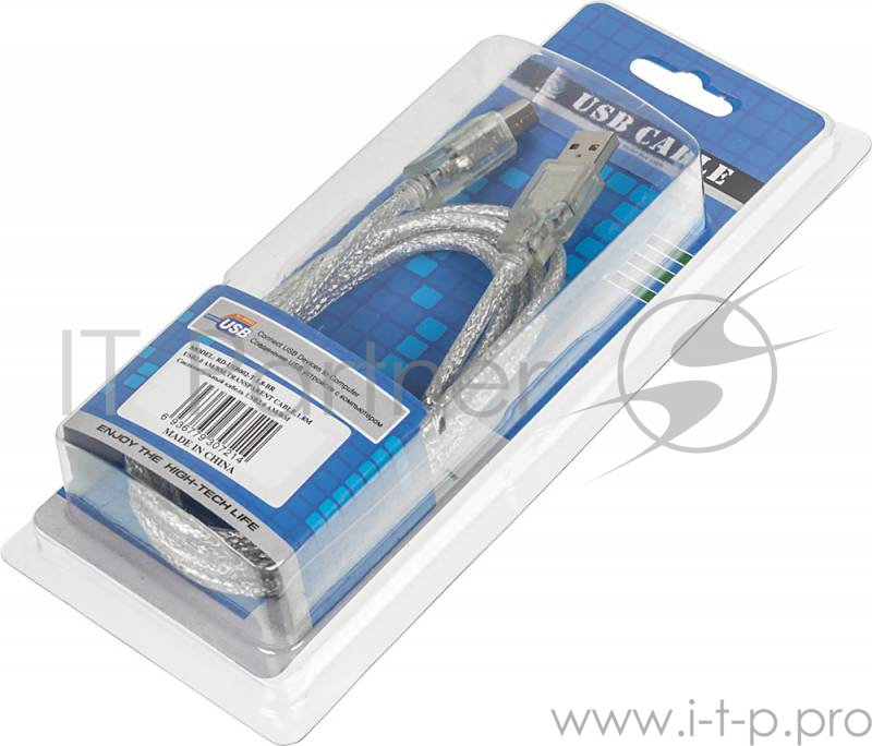 Кабель AM/BM USB2.0 1.8м Ningbo USB 2.0 m-m, прозрачный, блистер