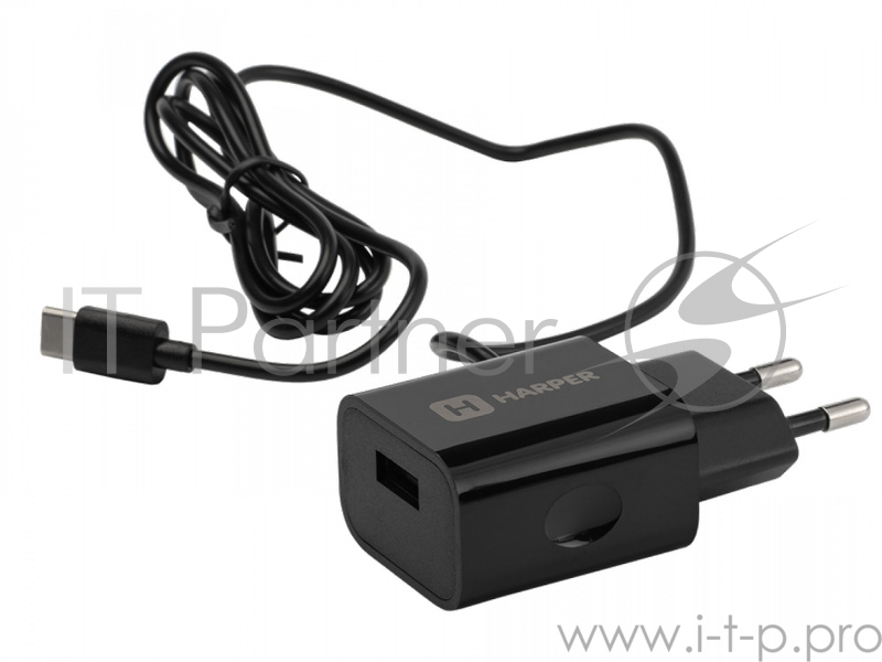 Сетевое зарядное устройство HARPER WCH-5118 BLACK 1xUSB 2.1A + кабель USB Type-C