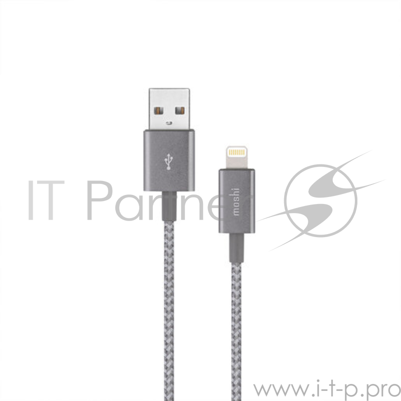 Кабель Moshi Integra Lightning to USB. Покрытие кабеля сделано из кевлара. Длина 0,25 м. Цвет серый.