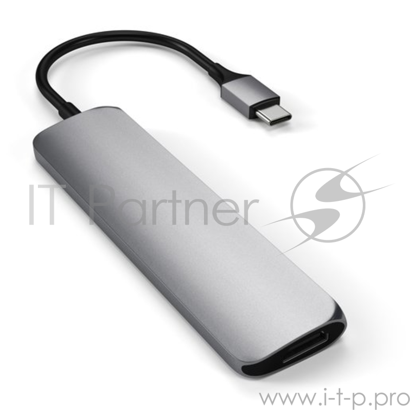 USB-C адаптер Satechi Type-C Slim Multiport Adapter V2. Интерфейс USB-C. Порты: USB-C Power Delivery (PD), 2хUSB 3.0, 4K HDMI, micro/SD. Цвет серый космос.