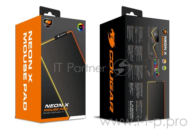 Cougar NEON X Игровой коврик для мыши (черный, RGB подсветка, USB 2.0, 800 x 300 x 4 мм, резина, ткань)