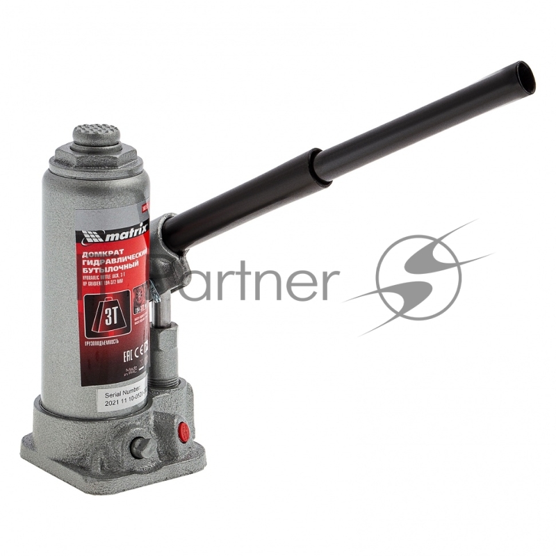 Домкрат MATRIX 50752 бутылочный 3т h подъема 194–372мм в пласт. кейсе