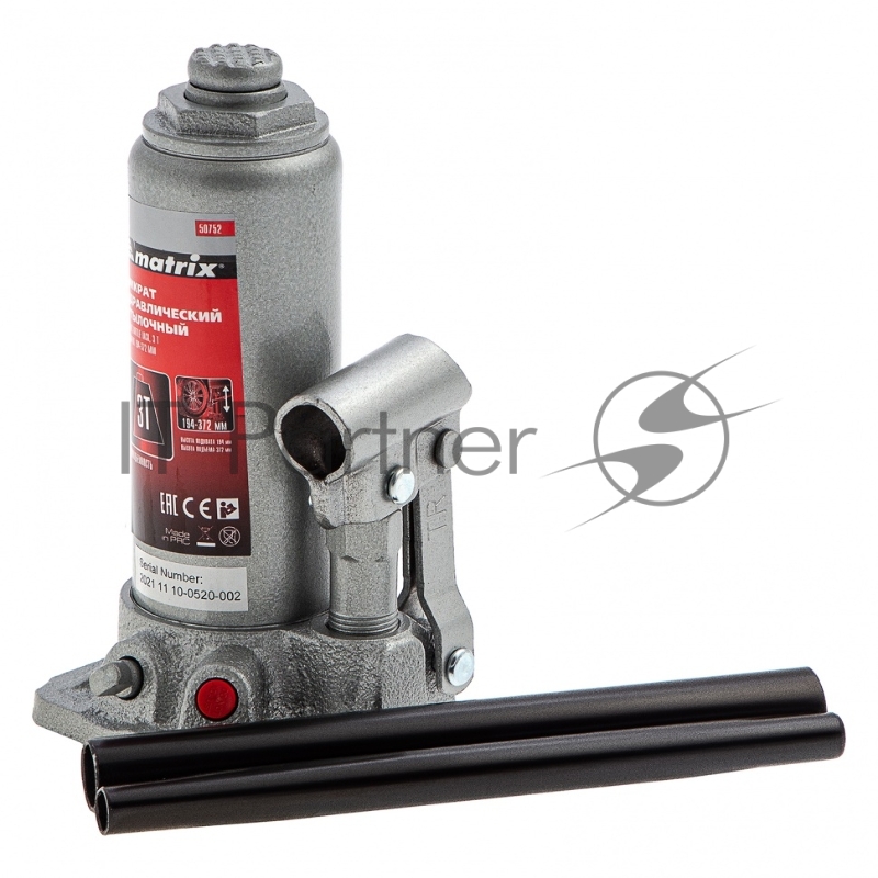 Домкрат MATRIX 50752 бутылочный 3т h подъема 194–372мм в пласт. кейсе